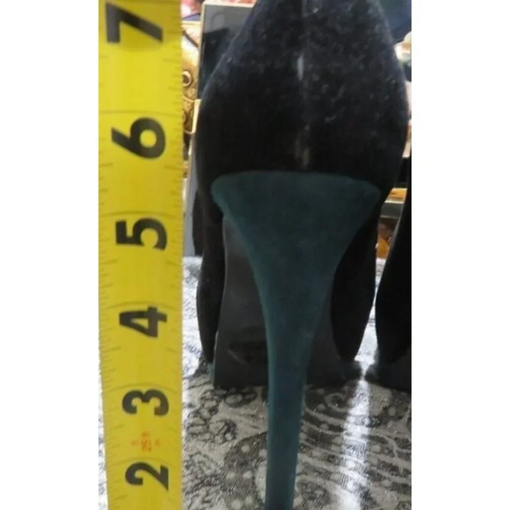 Qupid Retro Black & Green Suede Leather Peep Toe Platform Heels with buckles